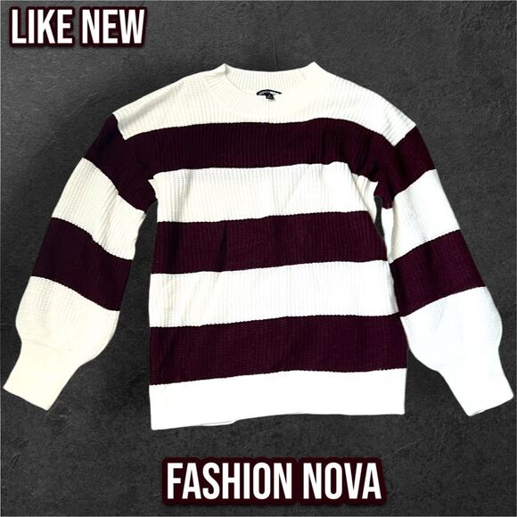 Like New Fashion Nova Autumn Dreams Striped Sweater - Burgundy/combo - S - Picture 3 of 8